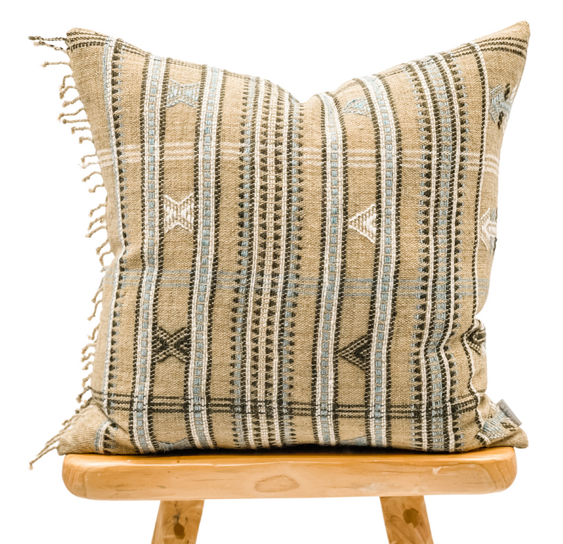 TAN BEIGE VINTAGE INDIAN WOOL PILLOW COVER - Krinto.com