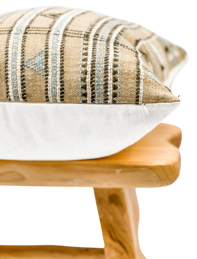 TAN BEIGE VINTAGE INDIAN WOOL PILLOW COVER - Krinto.com